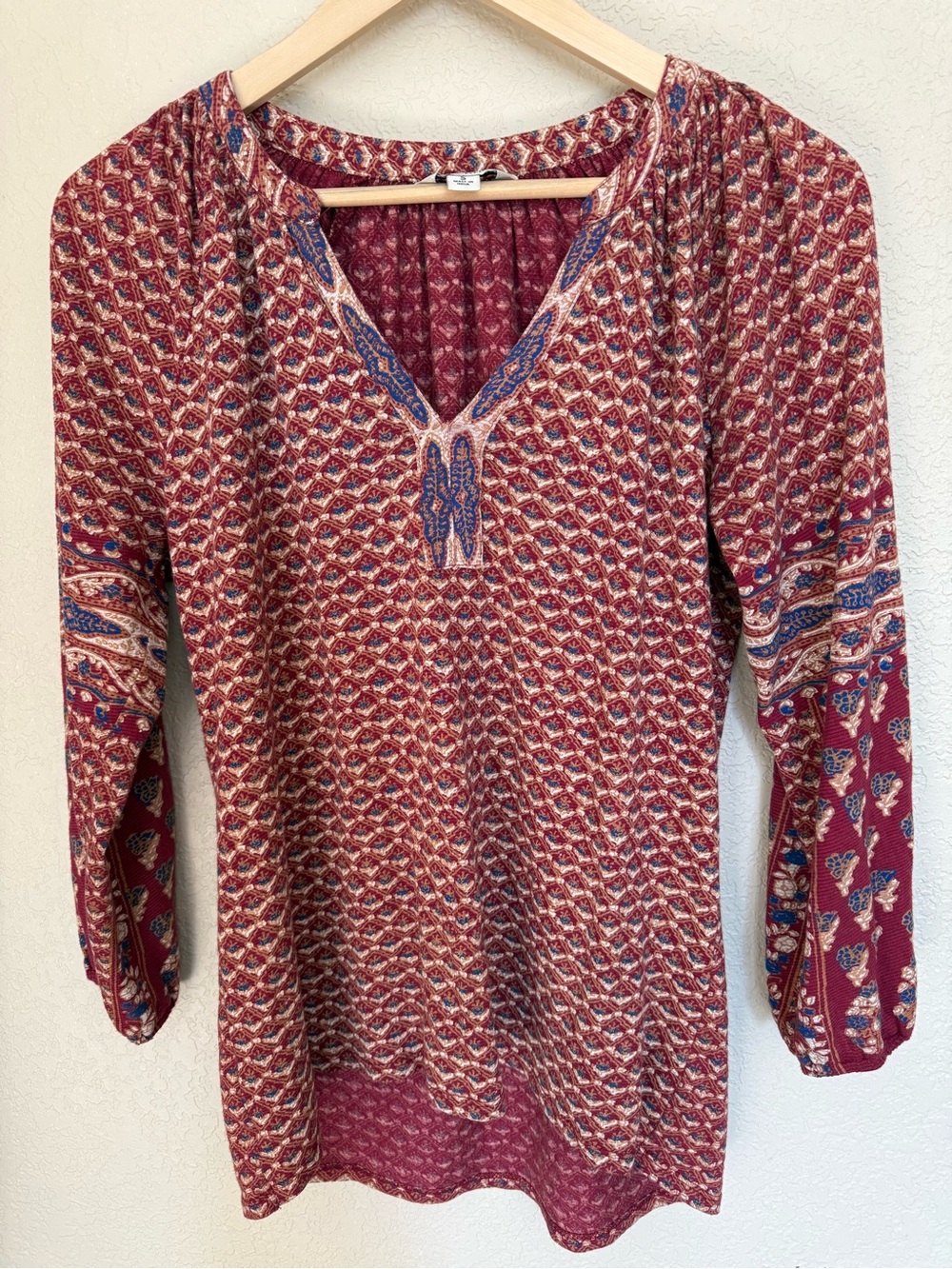 Lucky Brand Red Multicolor Printed V-Neck Tunic